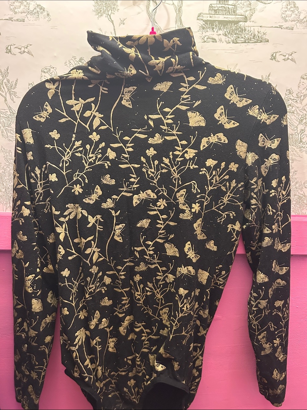 Thief and Bandit Black and Gold Turtleneck bodysuit Butterfly Print
